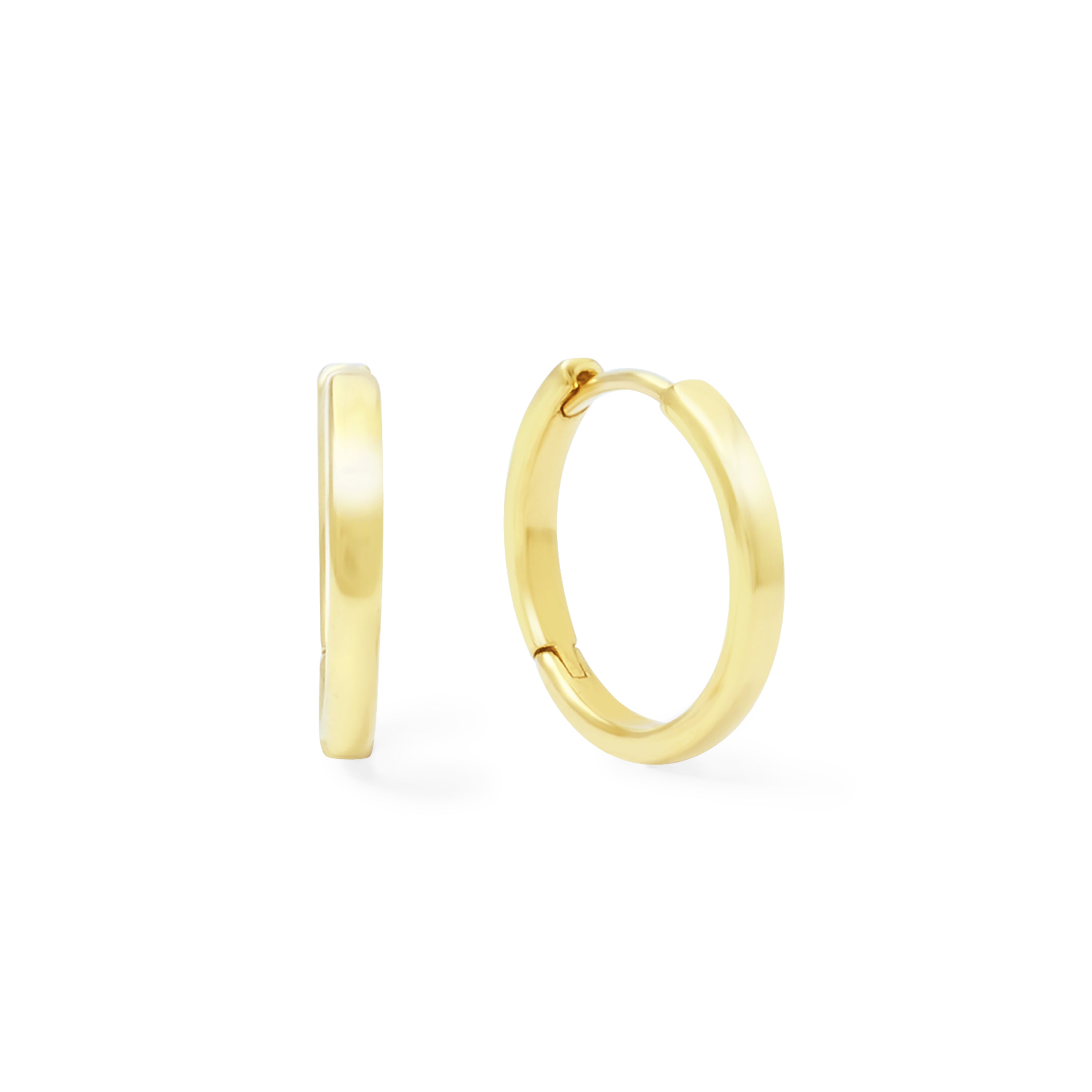 Gold hoop earrings on a white background