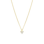 Gold necklace with a triangle-shaped moon stone pendant on a white background