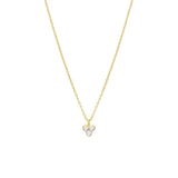 Gold necklace with a triangle-shaped moon stone pendant on a white background