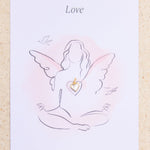 Feminine illustration with a heart and 'Love' text on a light background