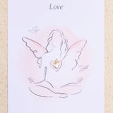 Feminine illustration with a heart and 'Love' text on a light background