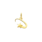 Gold pendant with star and curved design on a white background
