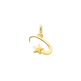 Gold pendant with star and curved design on a white background