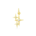 Gold star-shaped pendant with embedded clear stones on a white background