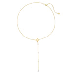 Gold necklace with star and clear stone pendant on a white background